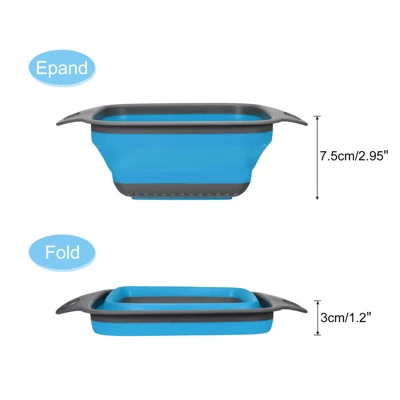 Unique Bargains Collapsible Colander Set Silicone Square Foldable Strainer With Handle Space 4 Unique Bargains Collapsible Colander Set Silicone Square Foldable Strainer With Handle Space - Image 2