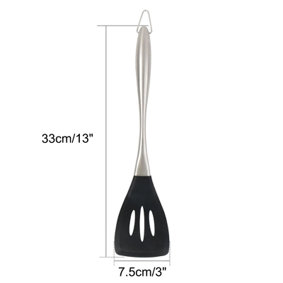 Unique Bargains Spatula Stainless Steel Handle Resistant Non-Sticky Seamless Silicone Slotted Turner Black 1 Pc 3 Unique Bargains Spatula Stainless Steel Handle Resistant Non-Sticky Seamless Silicone Slotted Turner Black 1 Pc