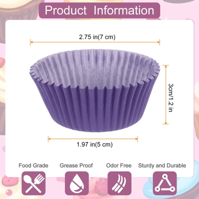 Unique Bargains Greaseproof Disposable Standard Size Cake Cookie Baking Cups 100 Pcs Purple 3 Unique Bargains Greaseproof Disposable Standard Size Cake Cookie Baking Cups 100 Pcs Purple
