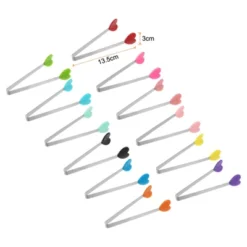 Unique Bargains Stainless Steel Silicone Tips Food Tongs 12 Pcs