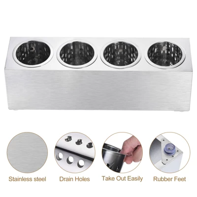 Unique Bargains Stainless Steel Cylinder Commercial Utensil Holder 4 Holes 3 Unique Bargains Stainless Steel Cylinder Commercial Utensil Holder 4 Holes