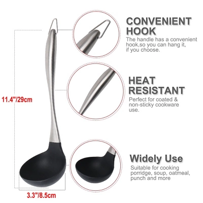Unique Bargains Home Kitchen Stainless Steel Silicone Soup Ladle Black 1 Pc 5 Unique Bargains Home Kitchen Stainless Steel Silicone Soup Ladle Black 1 Pc - Image 3