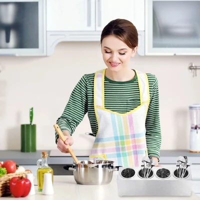 Unique Bargains Stainless Steel Cylinder Commercial Utensil Holder 4 Holes 4 Unique Bargains Stainless Steel Cylinder Commercial Utensil Holder 4 Holes - Image 2