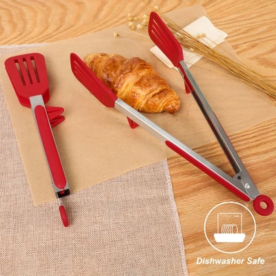 Unique Bargains Kitchen Cooking Set Stainless Steel With Stands Silicone Tongs Burgundy 9"&12" 2 Pcs 6 Unique Bargains Kitchen Cooking Set Stainless Steel With Stands Silicone Tongs Burgundy 9"&12" 2 Pcs - Image 4