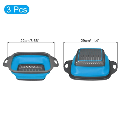 Unique Bargains Collapsible Colander Set Silicone Square Strainer With Handle Space Saving 3 Unique Bargains Collapsible Colander Set Silicone Square Strainer With Handle Space Saving