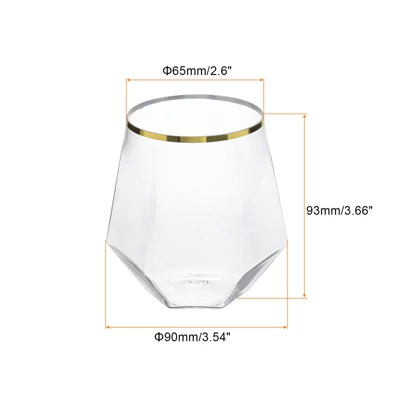 Unique Bargains Stemless Diamond Shape Lightweight Gold Trim Wine Glasses Drinkware 3 Unique Bargains Stemless Diamond Shape Lightweight Gold Trim Wine Glasses Drinkware
