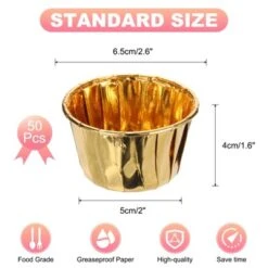Unique Bargains Greaseproof Paper Non-Stick Cupcake Muffins Liners Metallic Baking Cups 50 Pcs