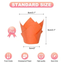 Unique Bargains Greaseproof Paper Cupcake Muffins Liners Tulip Baking Cups 50 Pcs