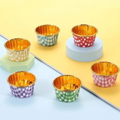 Unique Bargains Round-Grid Greaseproof Single-sided Aluminum Foil Cupcake Liners 100 Pcs 4 Unique Bargains Round-Grid Greaseproof Single-sided Aluminum Foil Cupcake Liners 100 Pcs - Image 2