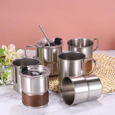 Unique Bargains 304 Stainless Steel Double Wall Cups With Handles Silver 10oz 6 Unique Bargains 304 Stainless Steel Double Wall Cups With Handles Silver 10oz - Image 4