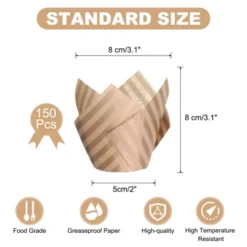Unique Bargains Greaseproof Oven Safe Cupcake Liners Tulip Baking Cups 150 Pcs