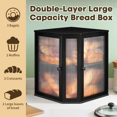 Unique Bargains Bamboo Acrylic Wavy Double Door Panel Large Corner Bread Container Black 4 Unique Bargains Bamboo Acrylic Wavy Double Door Panel Large Corner Bread Container Black - Image 2