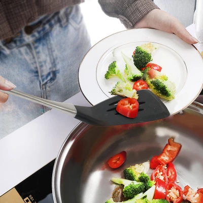 Unique Bargains Spatula Stainless Steel Handle Resistant Non-Sticky Seamless Silicone Slotted Turner Black 1 Pc 4 Unique Bargains Spatula Stainless Steel Handle Resistant Non-Sticky Seamless Silicone Slotted Turner Black 1 Pc - Image 2