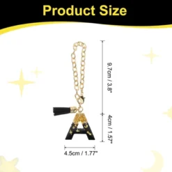 Unique Bargains Resin Lightweight Decorative Tassel Keychain Handle Charm Black With Gold Foil 1 Pc