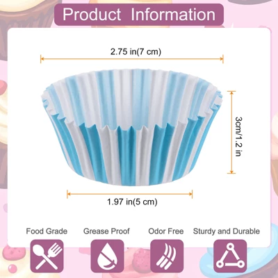 Unique Bargains Greaseproof Standard Size Stripe Cupcake Liners Papers Baking Cups 2" X 1.2" 100 Pcs 3 Unique Bargains Greaseproof Standard Size Stripe Cupcake Liners Papers Baking Cups 2" X 1.2" 100 Pcs