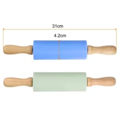 Unique Bargains Silicone Smooth Non-Stick Wooden Handle Kitchen Rolling Pin 2 Pcs