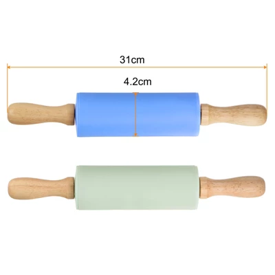 Unique Bargains Silicone Smooth Non-Stick Wooden Handle Kitchen Rolling Pin 2 Pcs 3 Unique Bargains Silicone Smooth Non-Stick Wooden Handle Kitchen Rolling Pin 2 Pcs