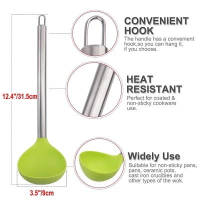 Unique Bargains Silicone Heat Resistant Stainless Steel Handle One Piece Design Soup Kitchen Spoon 12.4 Inch Length 1 Pc 5 Unique Bargains Silicone Heat Resistant Stainless Steel Handle One Piece Design Soup Kitchen Spoon 12.4 Inch Length 1 Pc - Image 3