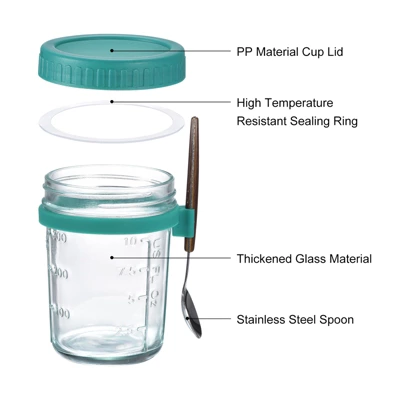 Unique Bargains Leak-Proof Durable Overnight Oats Glass Jar 6 Pcs 4 Unique Bargains Leak-Proof Durable Overnight Oats Glass Jar 6 Pcs - Image 2