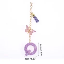 Unique Bargains Star Sequin Letter Q Butterfly Tassel Water Cup Pendant Purple 1 Pc