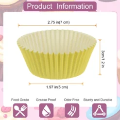 Unique Bargains Greaseproof Disposable Standard Size Cake Cookie Baking Cups 100 Pcs Yellow