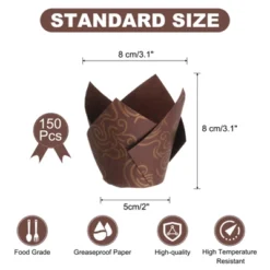 Unique Bargains Greaseproof Oven Safe Cupcake Liner Tulip Baking Cups 150 Pcs