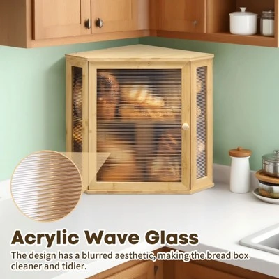 Unique Bargains Bamboo Acrylic Wavy Door Panel Extra Large Corner Bread Container Natural Wood 7 Unique Bargains Bamboo Acrylic Wavy Door Panel Extra Large Corner Bread Container Natural Wood - Image 5