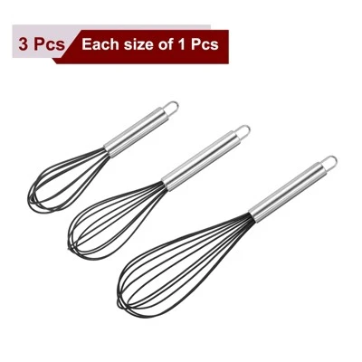 Unique Bargains Stainless Steel Silicone Non-Stick Coated Heat-Resistant Whisk 3 Pcs 4 Unique Bargains Stainless Steel Silicone Non-Stick Coated Heat-Resistant Whisk 3 Pcs - Image 2