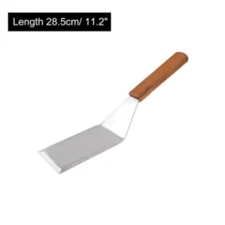 Unique Bargains Wood Handle Stainless Steel Smooth Wide Spatula Silver Tone 11.2" Long 1 Pc