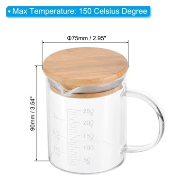 Unique Bargains 3.3 Borosilicate Glass Wood Lid V-shaped Spout Scale Measuring Cup 250ml White 2 Unique Bargains 3.3 Borosilicate Glass Wood Lid V-shaped Spout Scale Measuring Cup 250ml White