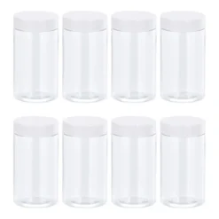 Unique Bargains Round Clear Plastic Storage Jars With White Screw Top Lid 12 Pcs -Kitchen Tools Shop GUEST 91296a74 d1c7 49bb b1aa e0b007695f1c