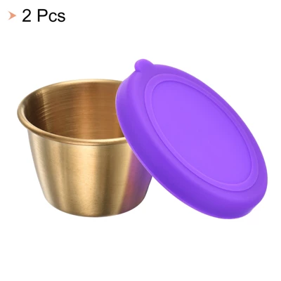 Unique Bargains Stainless Steel Salad Dressing Purple Bowls With Lids 4 Unique Bargains Stainless Steel Salad Dressing Purple Bowls With Lids - Image 2