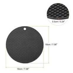 Unique Bargains Silicone Heat Resistant Non-Slip Flexible Trivet Mats 7.08" X 7.08" X 0.24" Black 2 Pcs