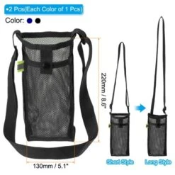 Unique Bargains Mesh Portable Adjustable Strap Water Bottle Bag For Sports 2 Pcs