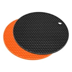 Unique Bargains Heat Resistant Non-slip Flexible Durable Trivet Mat Orange, Black 2 Pcs 7.08" X 7.08" X 0.24" -Kitchen Tools Shop GUEST a3502a5d 7588 4209 8025 831f5153926c