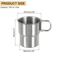 Unique Bargains 304 Stainless Steel Double Wall Cups With Handles Silver 10oz