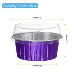 Unique Bargains Disposable Aluminum Foil Cakes Dessert Baking Cups With Lids 50 Pcs 2.5" X 2.1"
