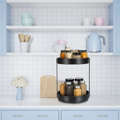 Unique Bargains Rotating Metal Condiment Turntable Lazy Susan Spice Rack Black 5 Unique Bargains Rotating Metal Condiment Turntable Lazy Susan Spice Rack Black - Image 3