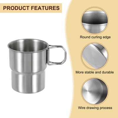 Unique Bargains 304 Stainless Steel Double Wall Cups With Handles Silver 10oz 5 Unique Bargains 304 Stainless Steel Double Wall Cups With Handles Silver 10oz - Image 3