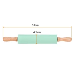 Unique Bargains Silicone Smooth Wooden Handle Non-Stick Kitchen Rolling Pin