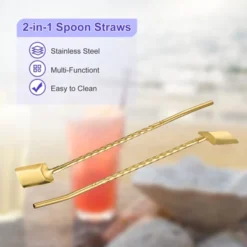 Unique Bargains Stainless Steel Reusable Long Handle Shovel Shaped Spoon Straws 4 Pcs -Kitchen Tools Shop GUEST af7ea278 b499 44c6 ad9a d595f47bd0ed