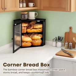 Unique Bargains Bamboo Acrylic Wavy Door Panel Extra Large Corner Bread Container Black Medium -Kitchen Tools Shop GUEST b0bba188 ffd5 4545 abb0 de7818f35dbf