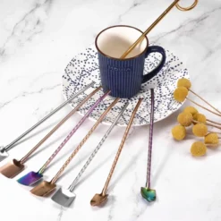 Unique Bargains Stainless Steel Reusable Long Handle Shovel Shaped Spoon Straws 4 Pcs -Kitchen Tools Shop GUEST b1dc93bf 2bf6 497a 99ee 71bced55c3db