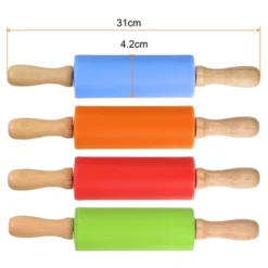 Unique Bargains Kitchen Dough Pizza Wooden Handle Non-stick Reusable Silicone Rolling Pin 4 Pcs
