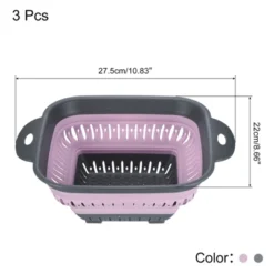 Unique Bargains Pasta Veggies Kitchen Collapsible Food Colander With Extendable Handle 3 Pcs