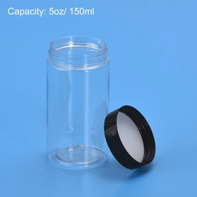Unique Bargains Round Clear Plastic Empty Jars With Black Screw Top Lids For Storage 4 Pcs 5 Unique Bargains Round Clear Plastic Empty Jars With Black Screw Top Lids For Storage 4 Pcs - Image 3