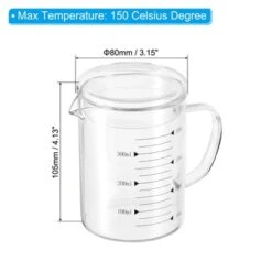 Unique Bargains Borosilicate Glass Scale Measure Cups With Glass Lid And V-Shaped Spout
