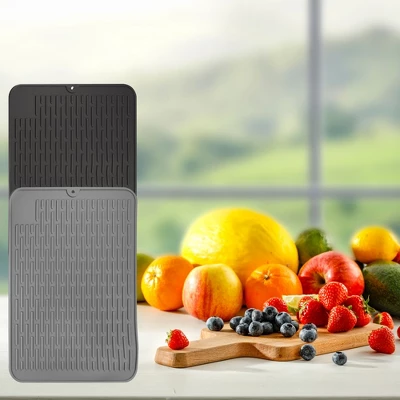 Unique Bargains Silicone Kitchen Counter Heat-Resistant Dish Dry Mat Dish Drainer 1 Pc 3 Unique Bargains Silicone Kitchen Counter Heat-Resistant Dish Dry Mat Dish Drainer 1 Pc