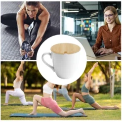 Unique Bargains Flexible With Spoon Hole Cup Cover Wood Tone 1Pc -Kitchen Tools Shop GUEST c6f004e7 a040 458f b431 9f7a4e8b731c