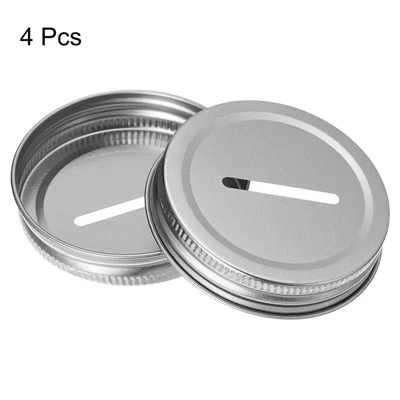 Unique Bargains Regular Mouth Tin Plate Mason Jar Coin Slot Canning Lids 4 Pcs 2.76" Silver 4 Unique Bargains Regular Mouth Tin Plate Mason Jar Coin Slot Canning Lids 4 Pcs 2.76" Silver - Image 2